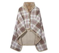 Syrads Femme Poncho Plaid Polaire Châle avec Boutons Hiver Unisex Couverture à Porter en Polaire Carreaux,Kaki