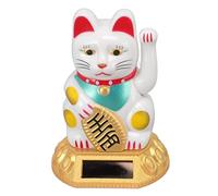 Syrisora Lucky Fortune Cat, Good Luck Gold Waving Cat, Chinese Lucky Cat Decoration, Waving Arm Solar Light Induction Statue Figurine for Home Office Stores Ornements(Blanc)