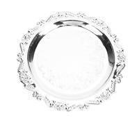 Syrisora Plateau de Service gravé Floral, Plateau Décoratif Miroir Vintage avec Design Rétro argenté pour Cuisine, Maison, Fête, Buffet, Camping en Plein Air (25 cm)