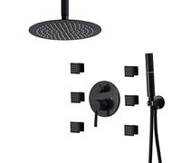 Système Complet du Corps Matt Black, Pouces Robinet avec Sprays Main, Ensemble Douche mélangeur de Pluie à 3 Fonctions, b