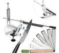 Système d'affûtage 360° avec serrage par pince C, comprenant 4 meules diamantées et 2 pierres à eau