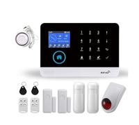 Système D'alarme De Sécurité Anti-cambriolage Intelligent sans Fil WiFi GSM avec Sirène Stroboscopique Extérieure/intérieure Smart Life TUYA APP Télécommande Surveillance à Distance(G)