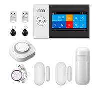 Système d'alarme de sécurité, Tuya WiFi Système d'alarme GSM for Home SmartLife avec Smoke Detector Kits Door Capteur RFID Carte Alarme de sécurité câblée sans Fil(Army Green)