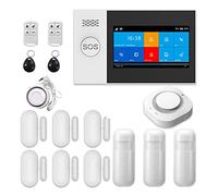 Système d'alarme de sécurité, Tuya WiFi Système d'alarme GSM for Home SmartLife avec Smoke Detector Kits Door Capteur RFID Carte Alarme de sécurité câblée sans Fil(Ivory)