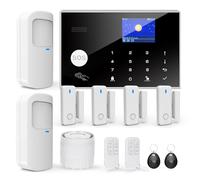 Système d'alarme Domestique, Alarme Maison Sans Fil WIFI/GSM SMS, avec Détecteur De mouvement, Sirène D'alarme 120dB, Télécommande Intelligente, Invitation Vocale(12 Pièces)