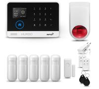 Système d'alarme domestique HUXGO HXA003, GSM 4G, avec sirène sans fil, système d'alarme comprenant 5 détecteurs de mouvement et 1 détecteur de porte/fenêtre, pour appartement, maison, garage, compati