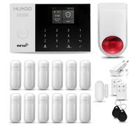 Système d'alarme domestique HUXGO HXA005, WiFi + GSM 4G, avec sirène sans fil. Inclut 12 détecteurs de mouvement et des détecteurs d'ouverture de portes et fenêtres, compatible avec l'application Tuya