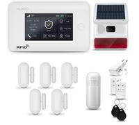 Système d'alarme domestique HUXGO HXA006, GSM 4G + Wi-Fi, avec sirène sans fil. Kit comprenant 1 détecteur de mouvement et 5 détecteurs d'ouverture de portes/fenêtres, compatible avec l'application Tu