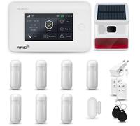 Système d'alarme domestique HUXGO HXA006, GSM 4G + Wi-Fi, avec sirène sans fil, pour appartement, maison, garage, comprenant 7 détecteurs de mouvement et 1 détecteur de porte/fenêtre