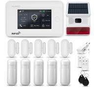 Système d'alarme domestique HUXGO HXA006, GSM 4G + Wi-Fi, avec sirène sans fil. Système d'alarme comprenant 5 détecteurs de mouvement et 5 détecteurs d'ouverture de portes et fenêtres, compatible avec