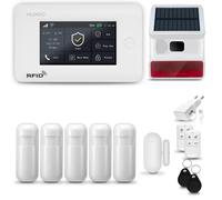Système d'alarme domestique HUXGO HXA006, GSM 4G + Wi-Fi, avec sirène sans fil. Système d'alarme comprenant 5 détecteurs de mouvement et 5 détecteurs d'ouverture de portes et fenêtres, compatible avec