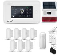 Système d'alarme domestique HUXGO HXA006, GSM 4G + Wi-Fi, avec sirène sans fil. Système d'alarme comprenant 1 détecteur de mouvement et 7 détecteurs d'ouverture de portes et fenêtres, compatible avec 