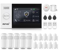 Système d'alarme domestique sans fil, écran tactile de 4,3 pouces, kit complet de 24 pièces, sirène de 120 dB, couleur blanche
