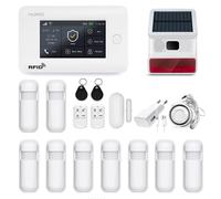 Système d'alarme funk HUXGO HXA006 avec 9 détecteurs de mouvement et une deuxième sirène sans fil. Modules : WLAN + GSM 4G LTE. Contrôle via smartphone avec la plateforme TUYA Smart