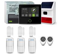 Système d'alarme HUXGO avec Wi-Fi, GSM et 4G : kit comprenant une sirène solaire, 3 détecteurs de mouvement et 3 capteurs de porte HXA502 B