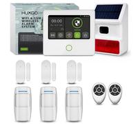 Système d'alarme HUXGO avec Wi-Fi, GSM et 4G : kit comprenant une sirène solaire, 3 détecteurs de mouvement et 3 capteurs de porte