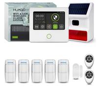 Système d'alarme HUXGO avec Wi-Fi, GSM et 4G : kit comprenant une sirène solaire, 5 détecteurs de mouvement et 1 capteur de porte