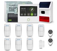 Système d'alarme HUXGO avec Wi-Fi, GSM et 4G : kit comprenant une sirène solaire, 7 détecteurs de mouvement et 1 capteur de porte