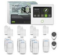 Système d'alarme HUXGO avec Wi-Fi, GSM et 4G : kit comprenant une sirène solaire, 7 détecteurs de mouvement et 7 capteurs de porte