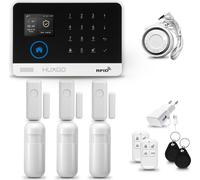 Système d'alarme HUXGO HXA003 pour la maison, avec connexion WiFi et GSM 4G, incluant une sirène, ainsi que 3 détecteurs de mouvement et 3 détecteurs d'ouverture de portes et fenêtres