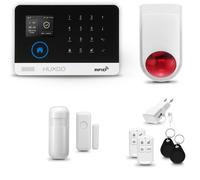Système d'alarme HUXGO HXA003 pour la maison, avec connexion WiFi et GSM 4G, incluant une sirène sans fil, un détecteur de mouvement et un détecteur d'ouverture de porte/fenêtre. Idéal pour les appart