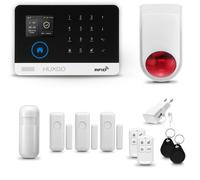 Système d'alarme HUXGO HXA003 pour la maison, avec connexion WiFi et GSM 4G, incluant une sirène sans fil, un détecteur de mouvement et 3 détecteurs d'ouverture de portes et fenêtres