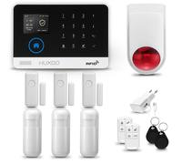 Système d'alarme HUXGO HXA003 pour la maison, avec connexion WiFi et GSM 4G, incluant une sirène sans fil, ainsi que 3 détecteurs de mouvement et 3 détecteurs d'ouverture de portes et fenêtres