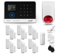 Système d'alarme HUXGO HXA003 pour la maison, avec connexion WiFi et GSM 4G, incluant une sirène sans fil, un détecteur de mouvement et 12 détecteurs d'ouverture de portes et fenêtres, compatible avec