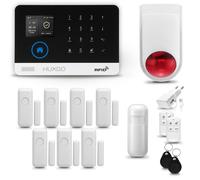 HUXGO HXA003 Système d'alarme maison WiFi + GSM 2G avec sirène sans fil, système d'alarme avec 1x capteur de mouvement et 7x capteurs porte/fenêtre, système d'alarme pour appartement, maison, bureau, 