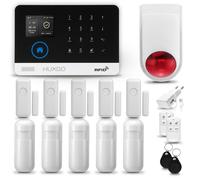 HUXGO HXA003 Système d'alarme maison WiFi + GSM 2G avec sirène sans fil, système d'alarme avec 5x capteur de mouvement et 5x capteur porte/fenêtre, système d'alarme pour appartement, maison, garage, T