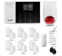 Système d'alarme HUXGO HXA005 pour la maison, avec connexion WiFi et GSM 4G, comprenant une sirène sans fil, un détecteur de mouvement et 12 capteurs de porte/fenêtre. Idéal pour les appartements, les