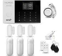 Système d'alarme HUXGO HXA005 pour la maison, avec connexion WiFi et GSM 4G, incluant une sirène, 3 détecteurs de mouvement et 3 détecteurs d'ouverture de portes et fenêtres, compatible avec l'applica