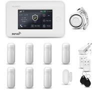 Système d'alarme HUXGO HXA006, connecté Wi-Fi + GSM 4G, comprenant 7 détecteurs de mouvement et 1 détecteur de porte/fenêtre. Système d'alarme pour appartement, maison ou garage