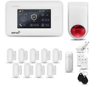 Système d'alarme HUXGO HXA006 pour la maison, avec connexion WiFi et GSM 2G, incluant une sirène sans fil, un détecteur de mouvement et 9 détecteurs d'ouverture de portes et fenêtres. Idéal pour la sé