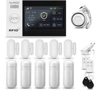 Système d'alarme HUXGO HXA007, kit WiFi + GSM, comprenant 5 détecteurs de mouvement et 5 détecteurs d'ouverture de portes et fenêtres. Système d'alarme pour appartement, maison, compatible Tuya Smartl