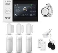 Système d'alarme HUXGO HXA007 pour la maison, avec connexion WiFi et GSM 4G, incluant une sirène, ainsi que 3 détecteurs de mouvement et 3 détecteurs d'ouverture de portes et fenêtres, idéal pour les 