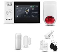 Système d'alarme HUXGO HXA007 pour la maison, avec connexion WiFi et GSM 4G, incluant une sirène sans fil, un détecteur de mouvement et un détecteur de porte/fenêtre, idéal pour les appartements et le