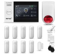 Système d'alarme HUXGO HXA007 pour la maison, avec connexion WiFi et GSM 4G, incluant une sirène sans fil, 9 détecteurs de mouvement et 1 détecteur de porte/fenêtre. Idéal pour sécuriser un appartemen