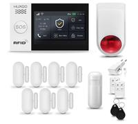 Système d'alarme HUXGO HXA007 pour la maison, avec connexion WiFi et GSM 4G, incluant une sirène sans fil, un détecteur de mouvement, 7 détecteurs de porte et de fenêtre. Idéal pour sécuriser un appar