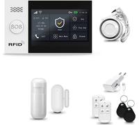 Système d'alarme HUXGO HXA007 pour la maison, avec connexion WiFi et GSM 4G, incluant une sirène, un détecteur de mouvement et un détecteur d'ouverture de porte/fenêtre, idéal pour les appartements, l