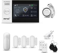 Système d'alarme HUXGO HXA007 pour la maison, avec connexion WiFi et GSM 4G, incluant une sirène, un détecteur de mouvement et 3 détecteurs d'ouverture de portes et fenêtres, idéal pour les appartemen