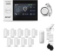 Système d'alarme HUXGO HXA007 pour la maison, avec connexion WiFi et GSM, incluant une sirène, un détecteur de mouvement et 9 détecteurs d'ouverture de portes et fenêtres, compatible avec l'applicatio