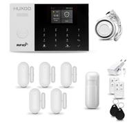 Systeme d'alarme Maison WiFi + GSM 4G, HUXGO HXA005 avec Sirene, 1X détecteur de Mouvement, 5X capteur de Porte/fenêtre, TUYA