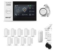 Système d'alarme HUXGO HXA007 pour la maison, avec connexion WiFi et GSM, incluant une sirène, un détecteur de mouvement et 9 détecteurs d'ouverture de portes et fenêtres, compatible avec l'applicatio