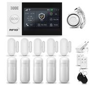 Système d'alarme HUXGO HXA007, kit WiFi + GSM, comprenant 5 détecteurs de mouvement et 5 détecteurs d'ouverture de portes et fenêtres. Système d'alarme pour appartement, maison, compatible Tuya Smartl