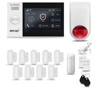 Système d'alarme HUXGO HXA007 pour la maison, avec connexion WiFi et GSM 4G, incluant une sirène sans fil, un système d'alarme avec 1 détecteur de mouvement PIR et 9 capteurs de porte/fenêtre, idéal p