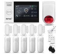 Systeme d'alarme Maison WiFi + GSM, HUXGO HXA007 + Sirène sans Fil, 5X détecteur de Mouvement, 5X capteur de Porte/fenêtre, TUYA