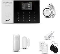 Système d'alarme sans fil HUXGO pour la maison, compatible WLAN et GSM 4G, kit comprenant 1 détecteur de mouvement, 1 capteur de porte, application TUYA, modèle HXA005