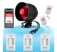 Système d'alarme WiFi 120 DB pour la sécurité de la Maison avec 3 détecteurs de Mouvement et télécommande pour abri de Jardin et Garage