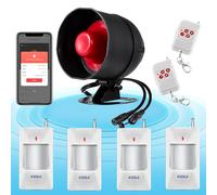Système d'alarme WiFi 120 DB pour la sécurité de la Maison avec 4 détecteurs de Mouvement et télécommande pour abri de Jardin et Garage